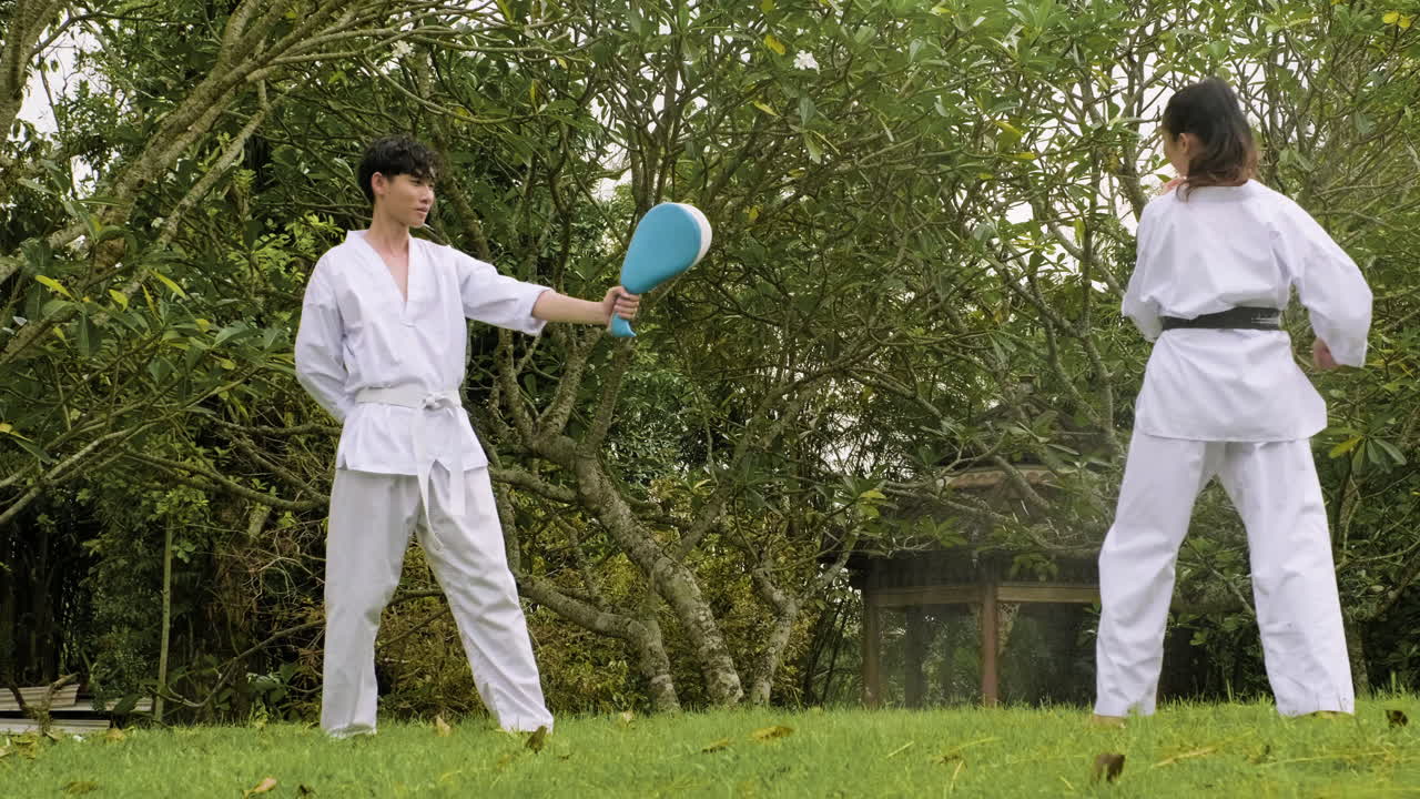 Young girl practising kicks