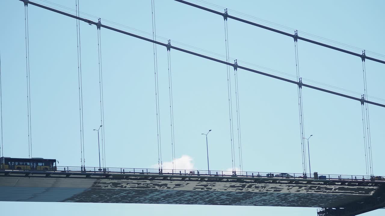 View of a Cable-Stayed Bridge Underside with Traffic