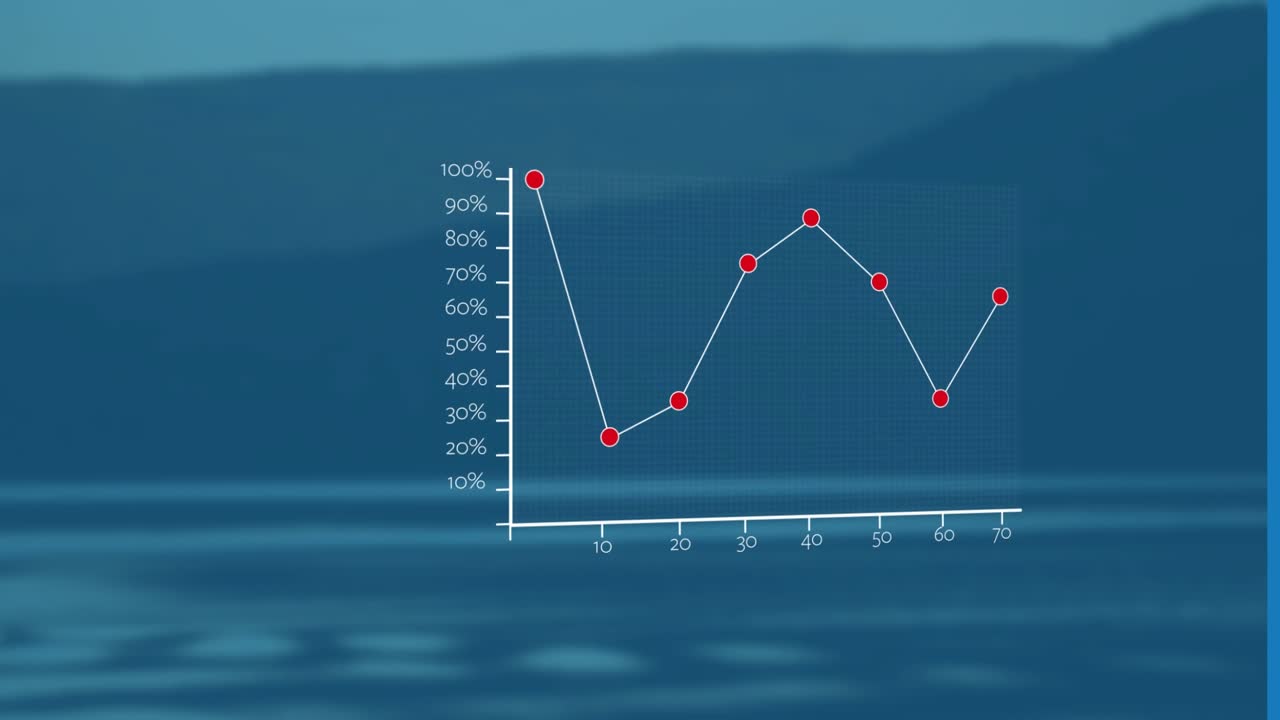 Animation of financial data processing against landscape with mountains