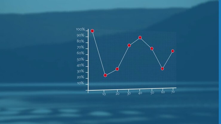 Animation of financial data processing against landscape with mountains