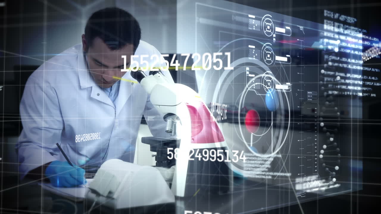 animación de números crecientes sobre analista masculino caucásico y datos diversos