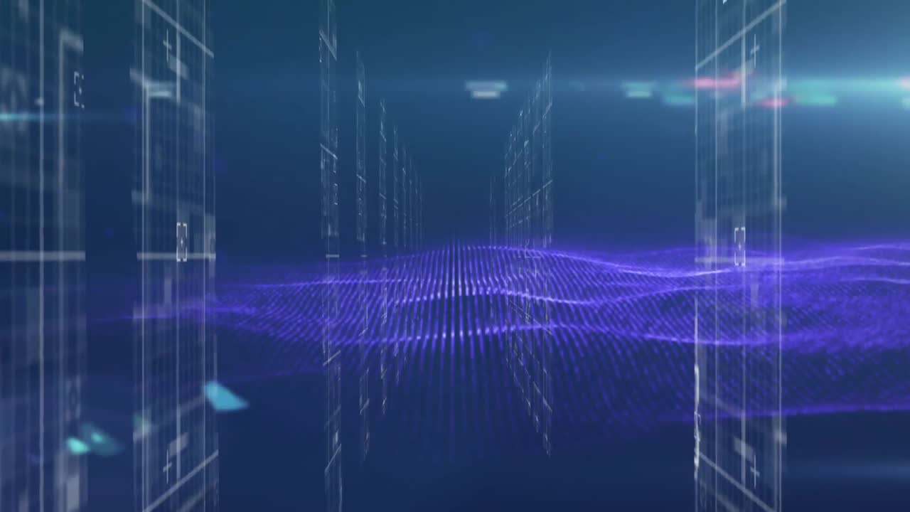 Digital wave and data processing against blue background