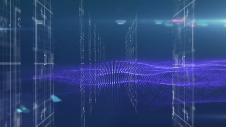 Digital wave and data processing against blue background