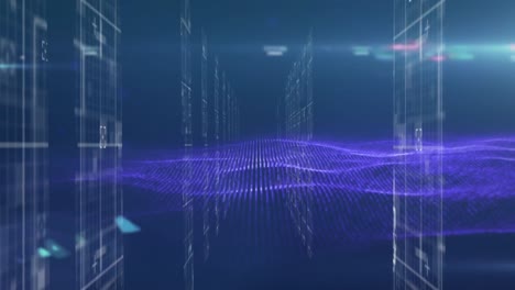ondas digitales y procesamiento de datos contra un fondo azul