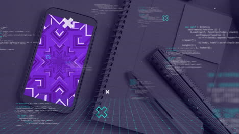 animación del procesamiento de datos en la pantalla del teléfono inteligente.