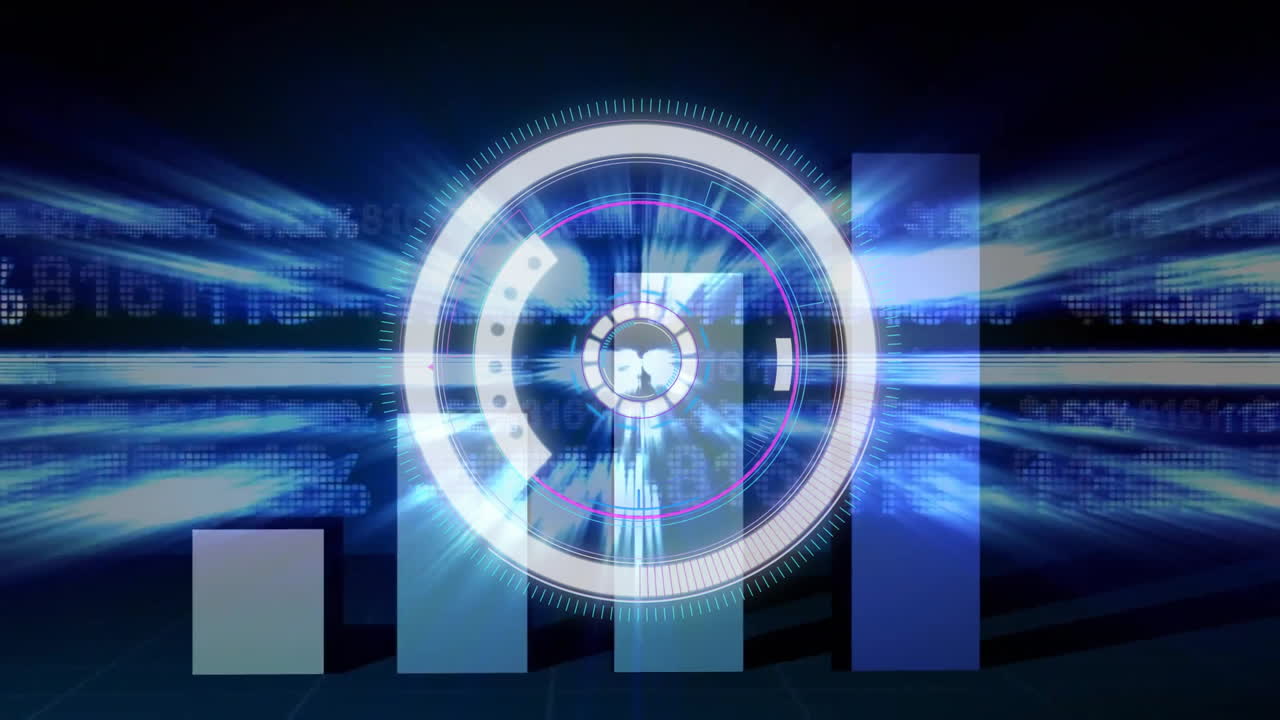 Animation of scope scanning over financial data processing on black background