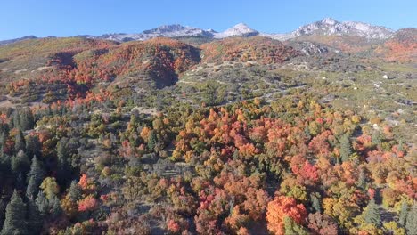 Un-Dron-Vuela-Sobre-Las-Rocas-Y-Las-Laderas-Del-Comienzo-Del-Sendero-Dry-Creek-En-Alpine,-Utah,-Mientras-Las-Hojas-Cambian-A-Brillantes-Colores-Otoñales