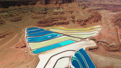 Estanques-De-La-Mina-De-Potasa-Cane-Creek-Con-Paisaje-De-Canyonlands-En-Verano-En-Moab,-Utah,-Estados-Unidos