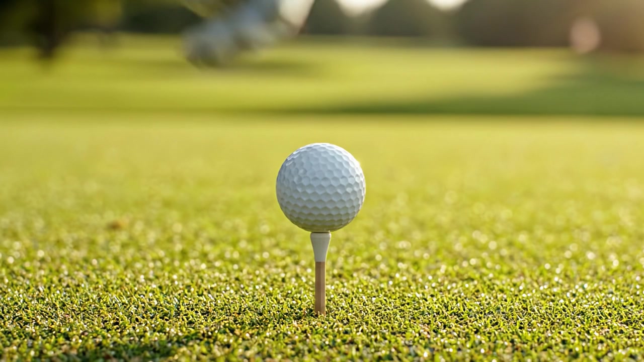 Golfte Odaklanmış Bir An: Yeşil Alanda Mükemmel Bir Vuruş İçin Tee Yerleştirme, Sporun Hassasiyetini ve Beklentisini Erken Akşam Işığında Yakalama