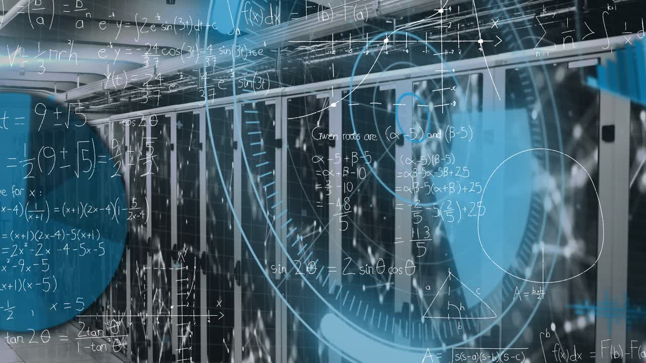 Animation of processing circle and math formulas over servers