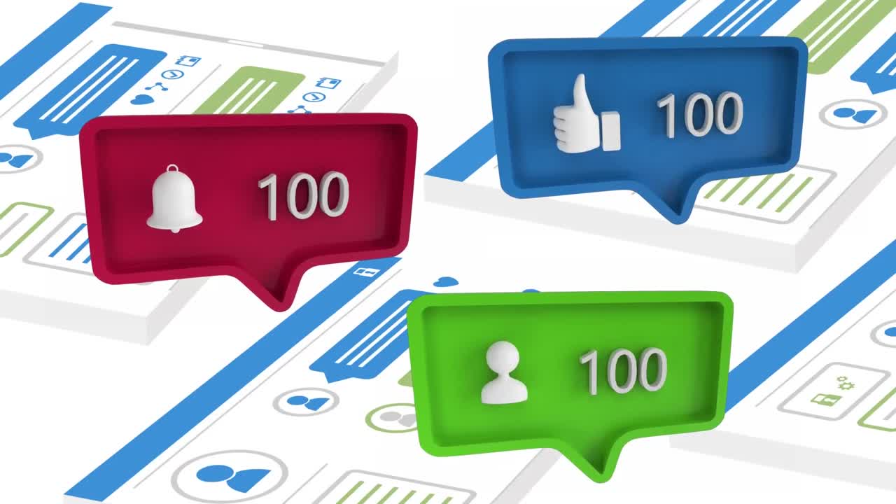 iconos con un número creciente en las redes sociales