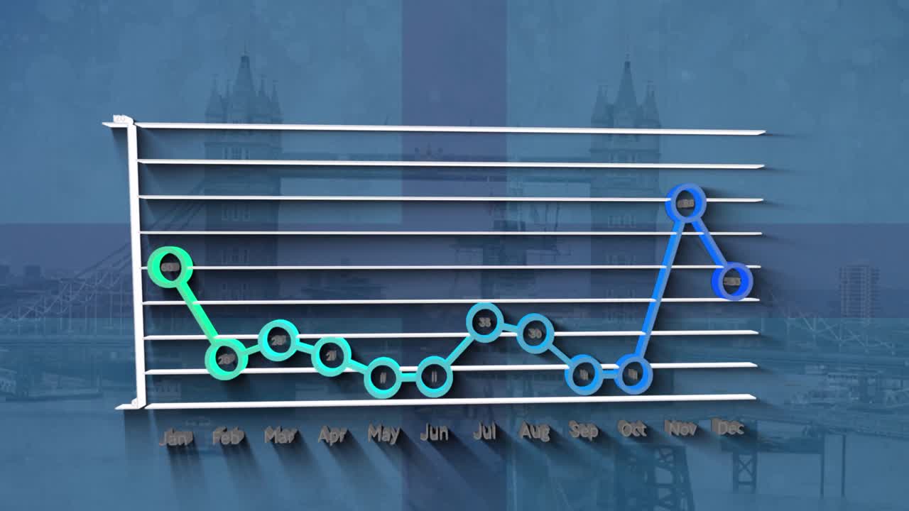 도시 풍경 위의 금융 데이터 처리 애니메이션
