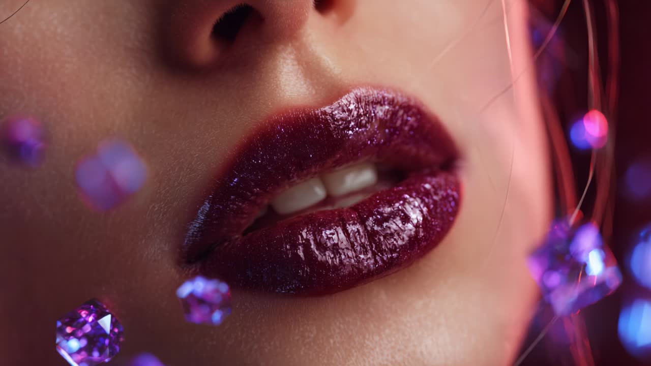 Close-up of Lips with Dark Red Lipstick