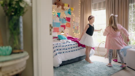 funny teenage girls dancing together in bedroom best friends having fun celebrating enjoying playful weekend at home