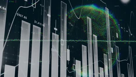 Animation-of-multiple-graphs-with-changing-numbers-over-graph-and-globe-on-black-background