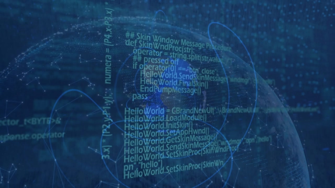Animation of globe, data and math formulas on navy background