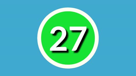 number twenty seven 27 sign symbol animation motion graphics on green sphere on blue background,4k cartoon video number for video elements