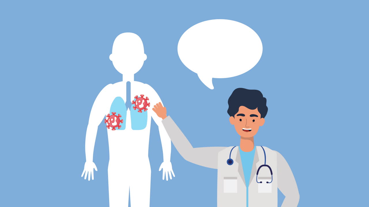 환자의 폐를 질병에 대해 검사하는 의사