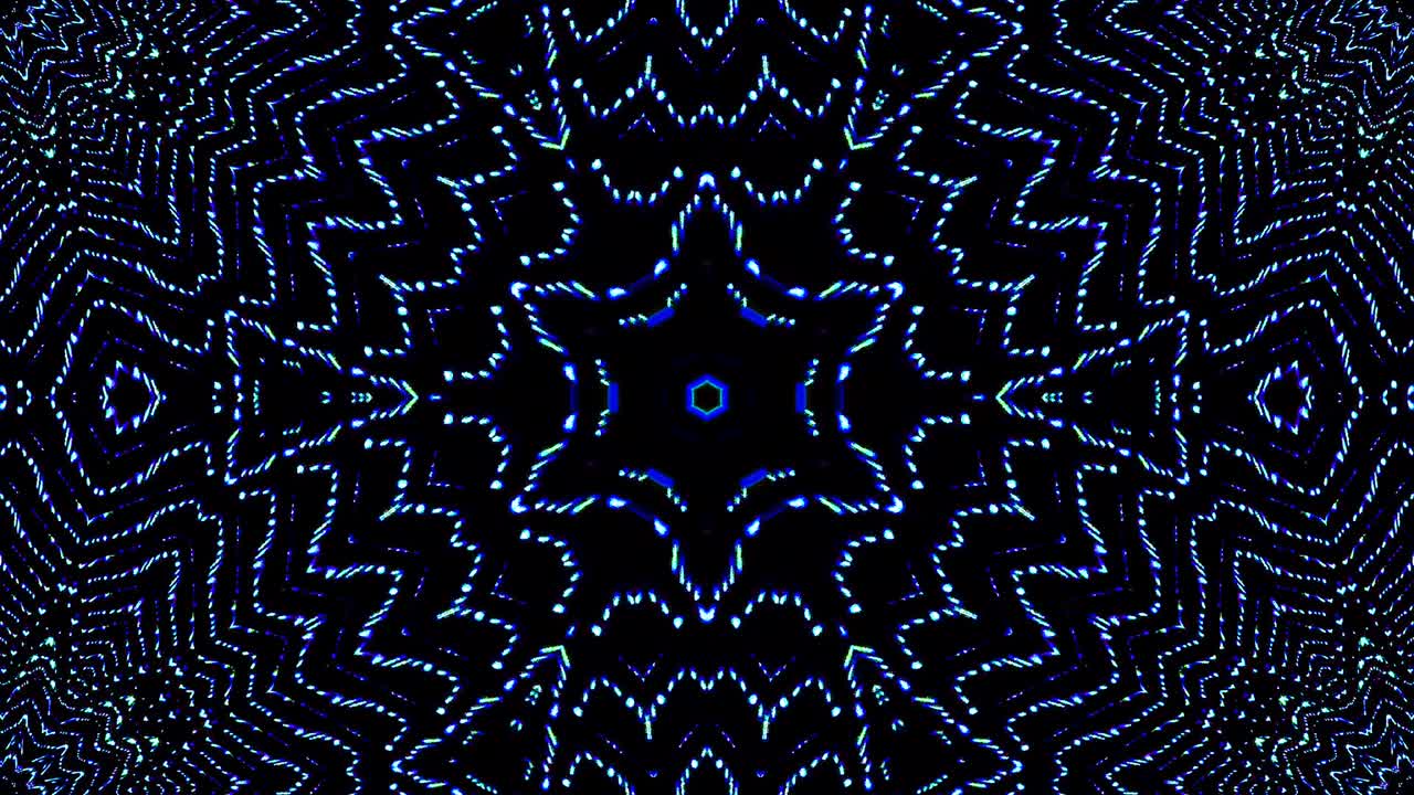 light wave abstract dots set blue color kaleidoscope black background
