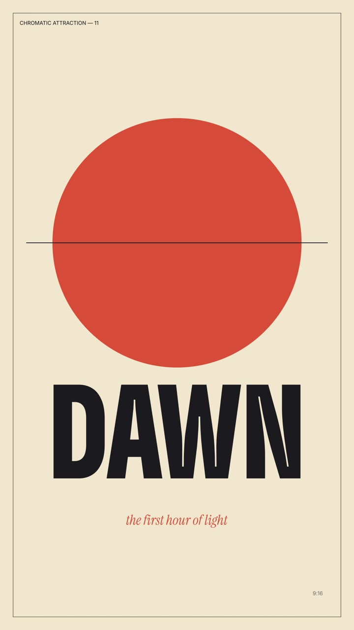 Minimalist Graphic Design Featuring a Red Circle and the Word Dawn