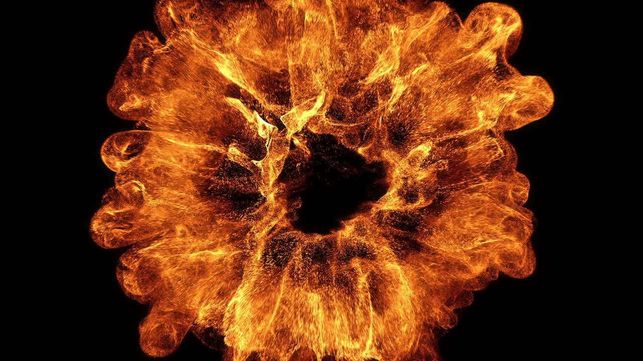 Abstract Fiery Particle Burst Expanding on Black Background