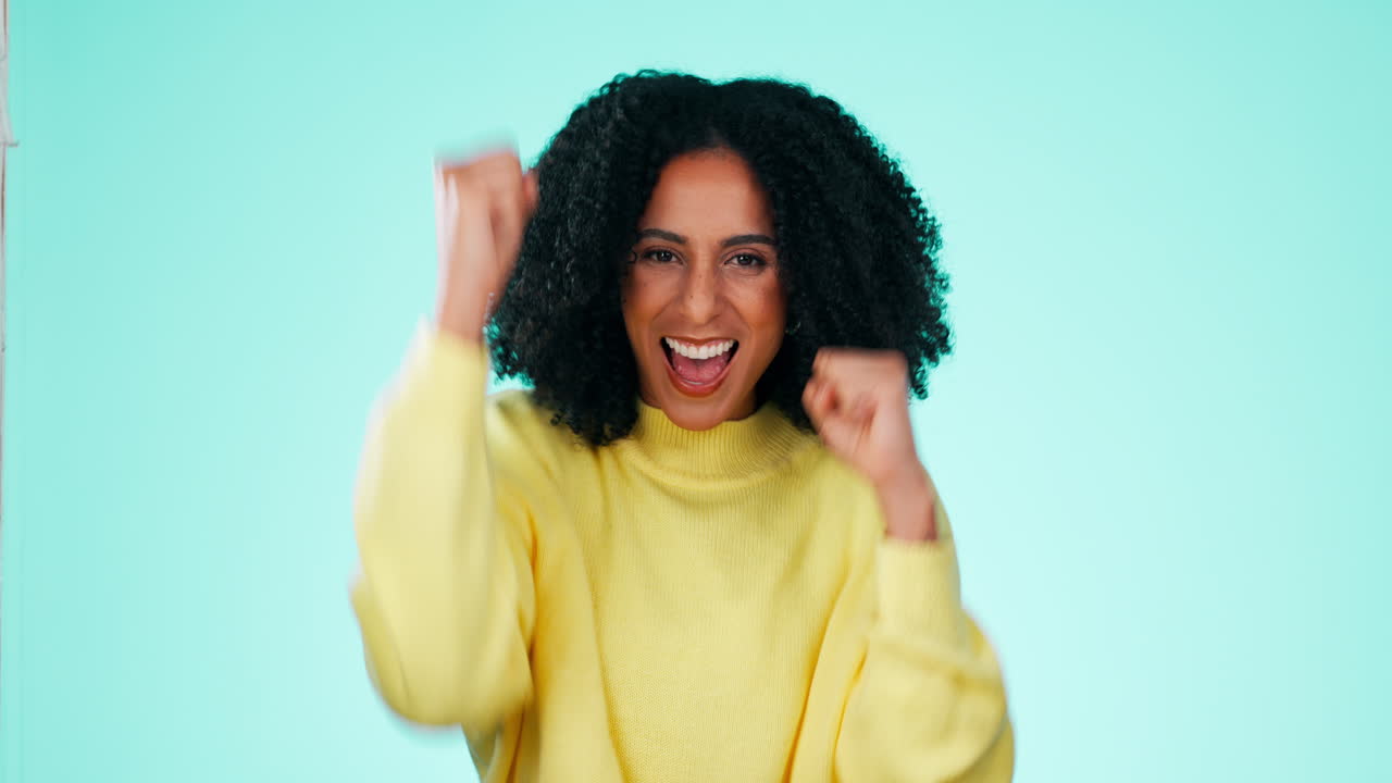 Wow, success and excited of black woman