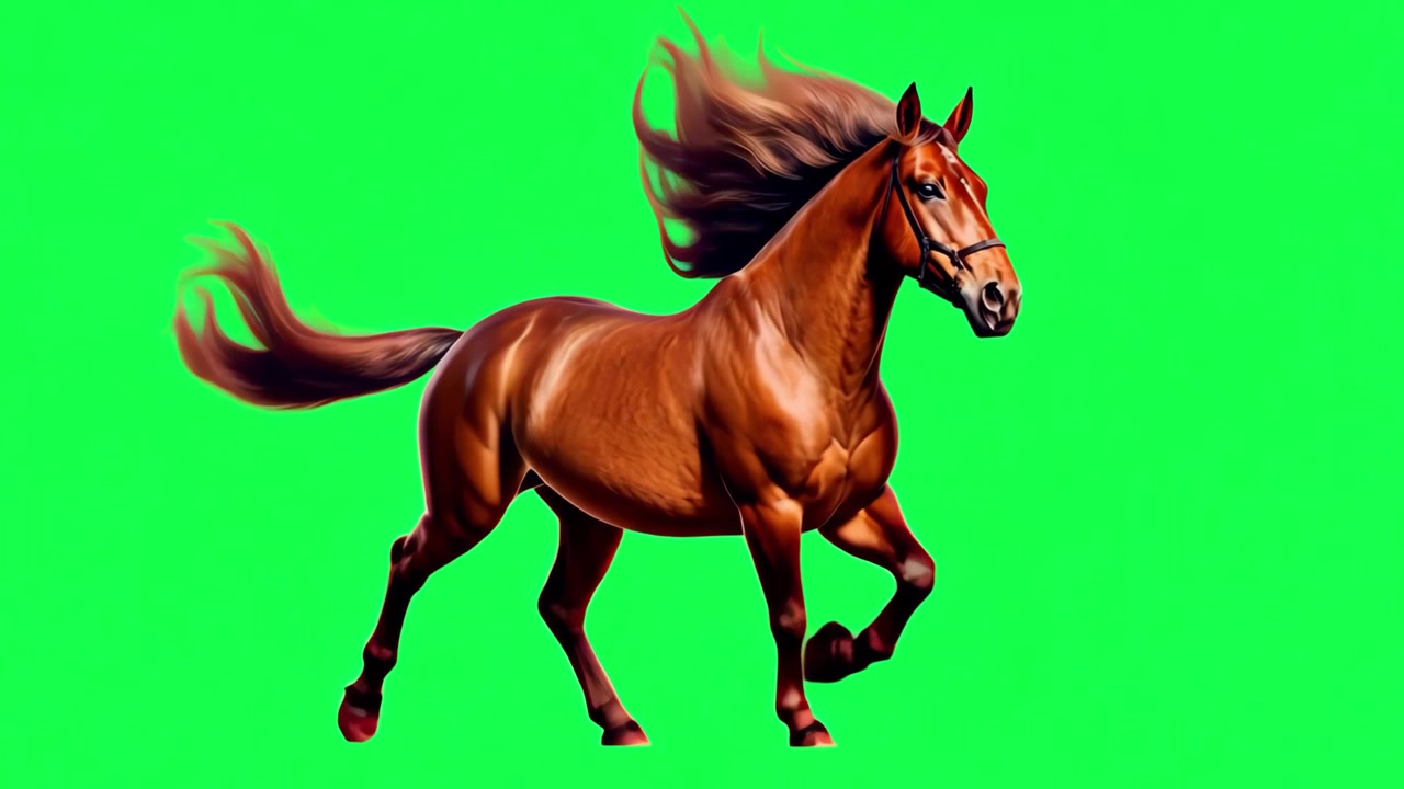 Animated Brown Horse Running on Green Screen