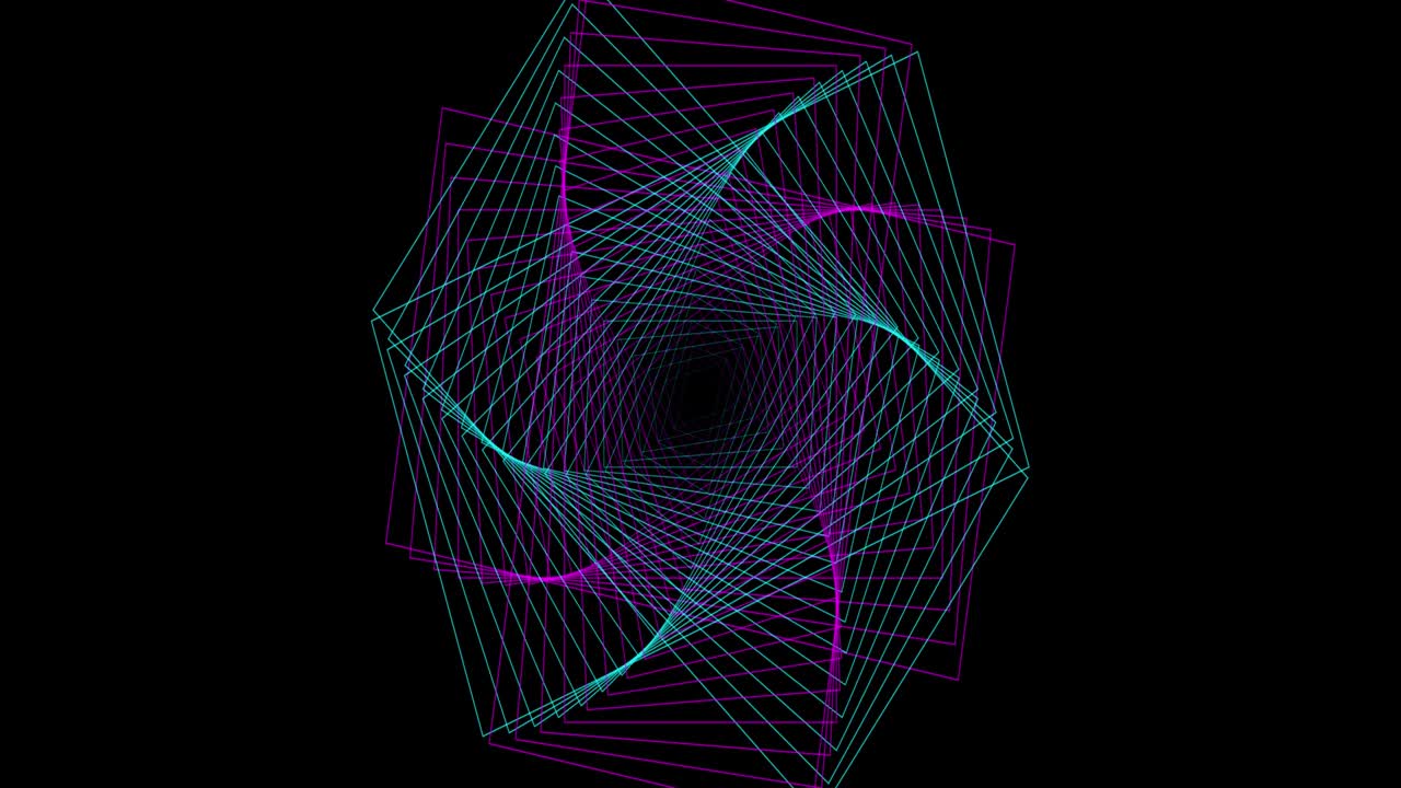 Neon lines tunnel. abstract geometric background, fluorescent ultraviolet light, glowing neon lines rotating tunnel, blue pink spectrum, spinning around, modern colorful illumination, 4k animation