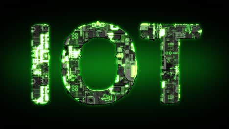 iot glowing dark green cyber text on black, isolated - loop video