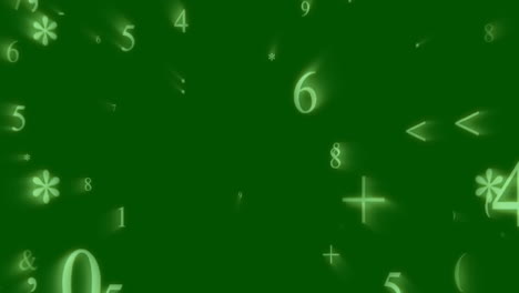 símbolos matemáticos que caen contra un fondo verde