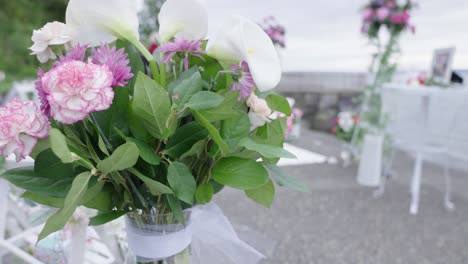 Flower-arrangement-at-a-beach-wedding.-Slow-motion