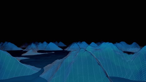 computer generated landscape with black sky and blue wireframe mountains