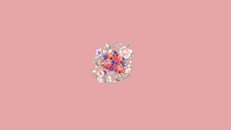 animación de una corona de flores giratoria sobre un fondo rosado
