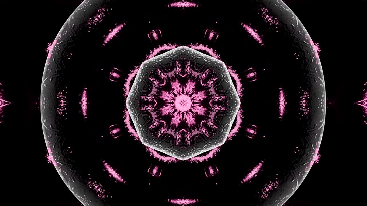 fondo decorativo de neón abstractamente adornado con bucles. caleidoscopio o mandala en 3d.