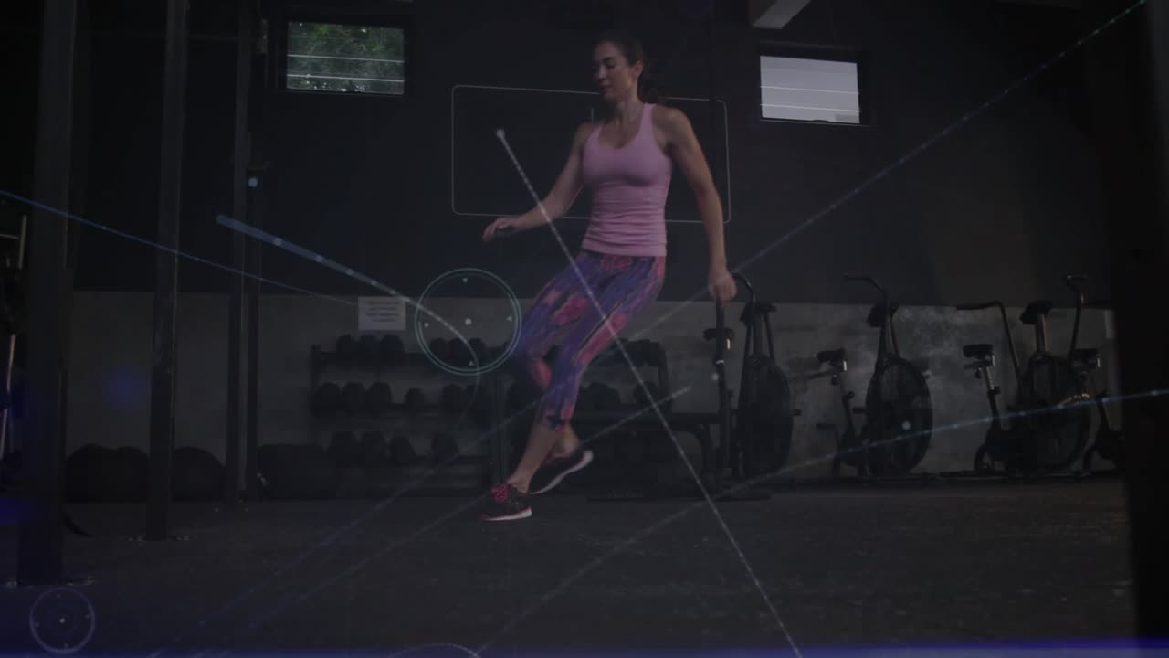 Preparation crouch initiating woman performing lateral shuffles, hops, lunges for agility training
