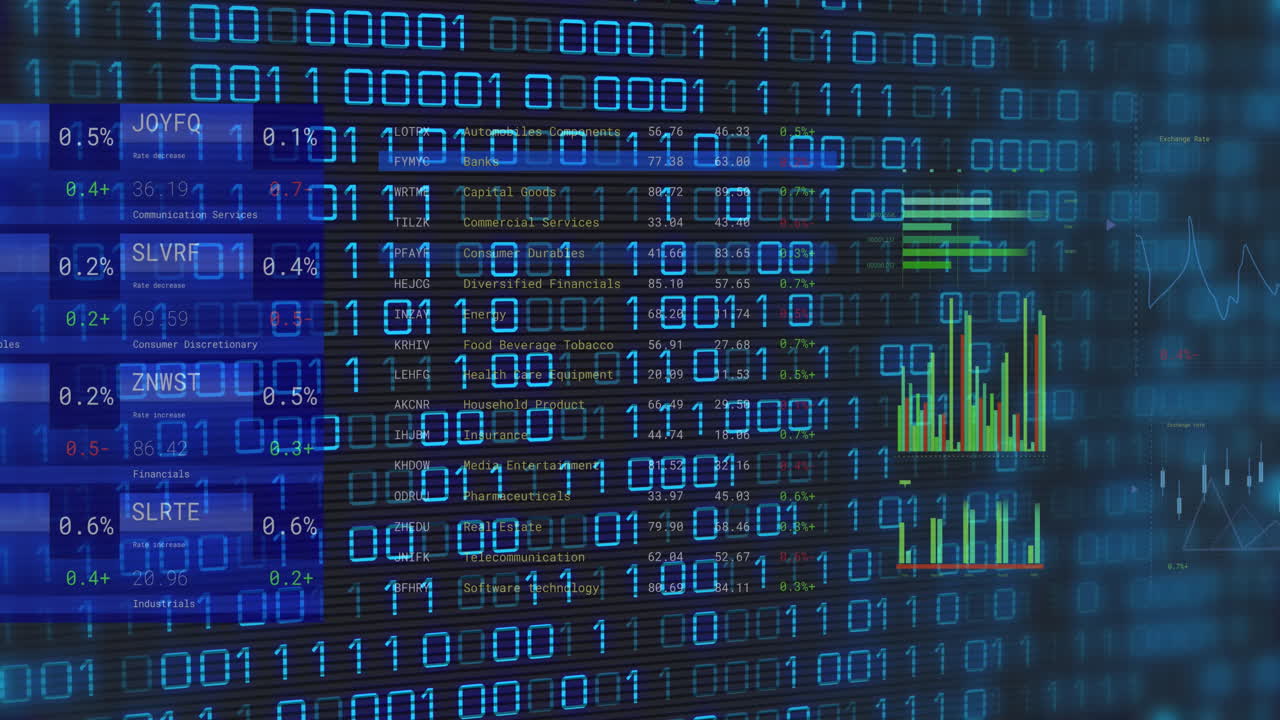 Animation of binary coding and financial data processing