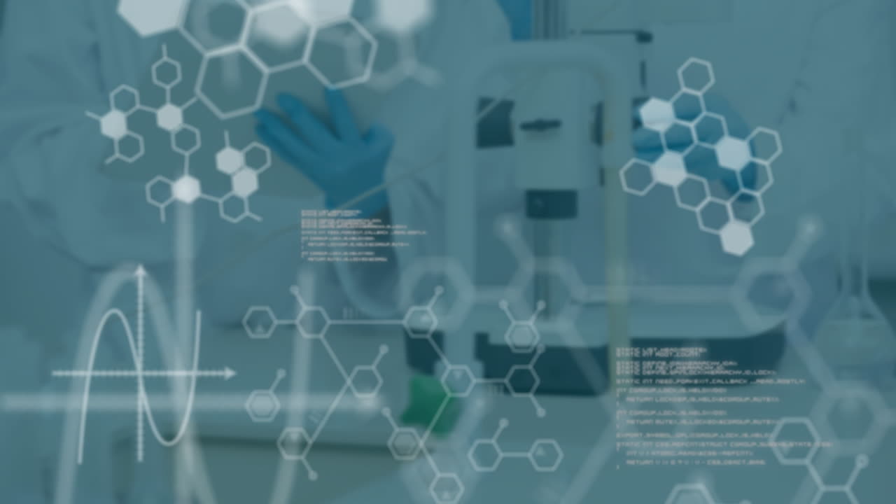 다양한 과학자들에 대한 데이터 처리 및 화학 공식의 애니메이션