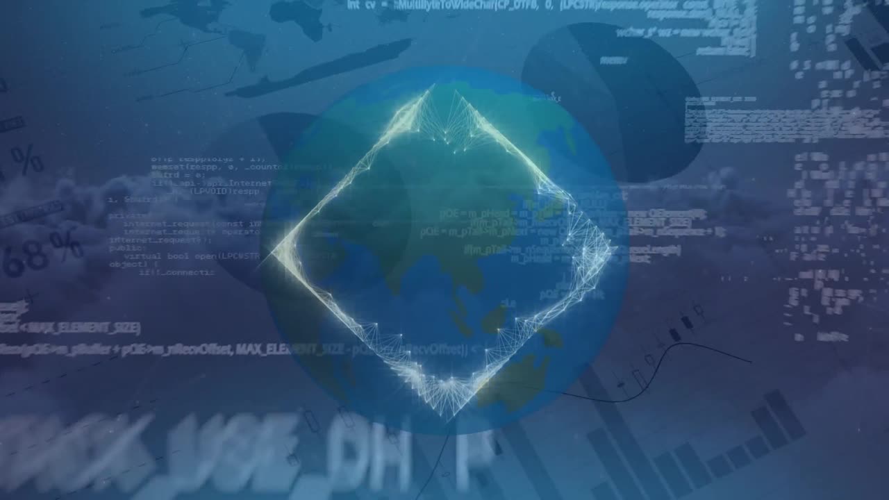 Animation of square and globe over data processing