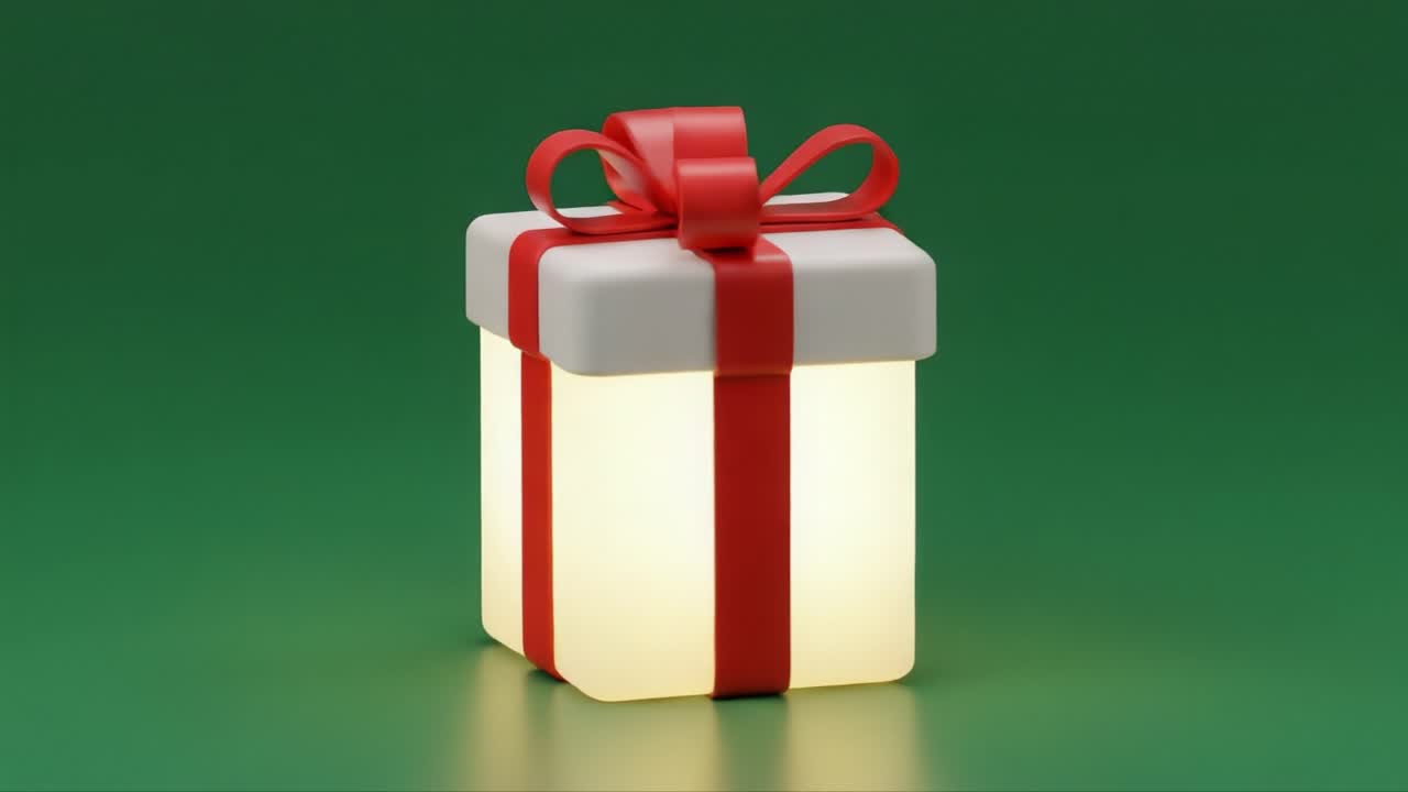 A Beautifully Wrapped Gift Box with a Red Bow, Illuminated Against a Green Background, Perfect for Any Celebration, Birthday, or Holiday Occasion