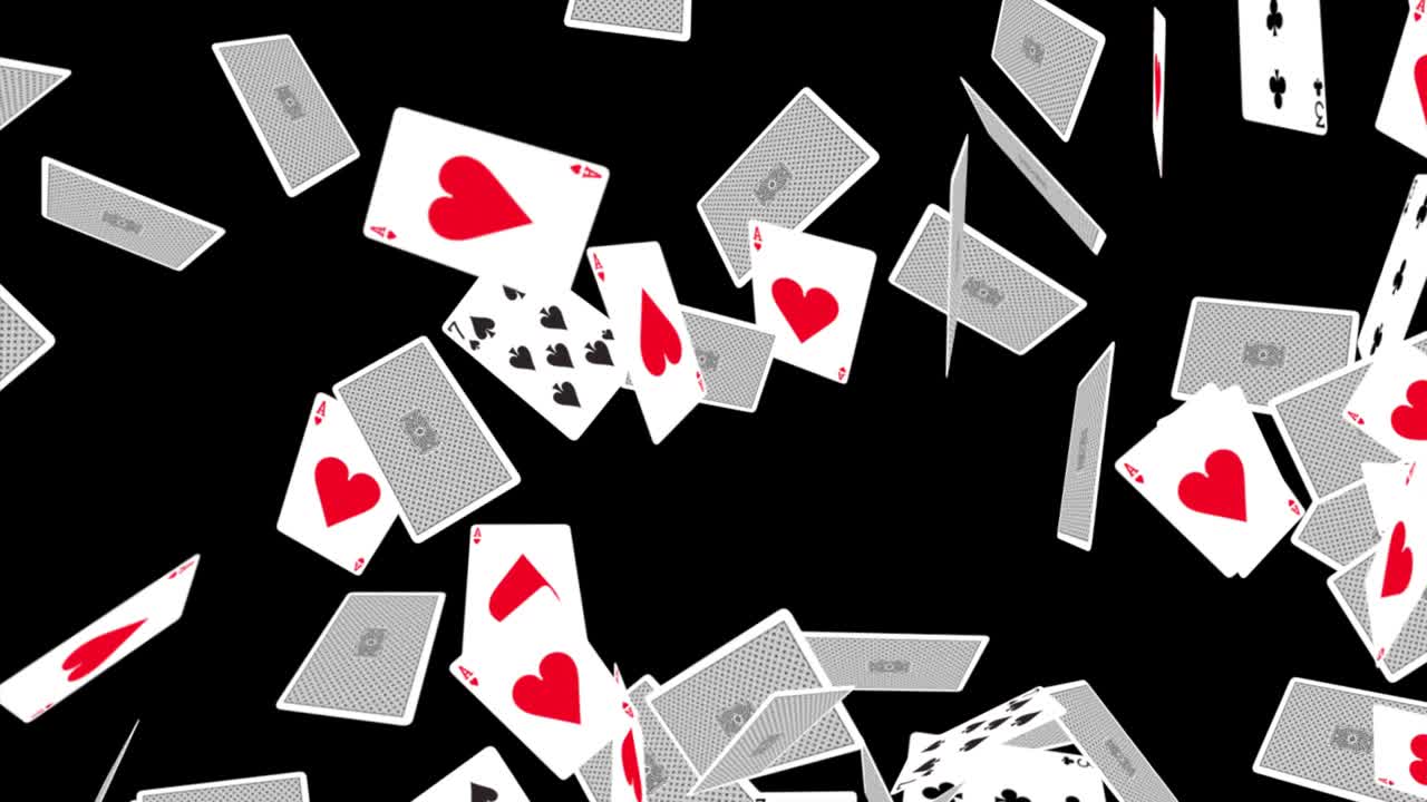 Playing cards fall down 4K 3D Alpha Green Screen loop Animation.