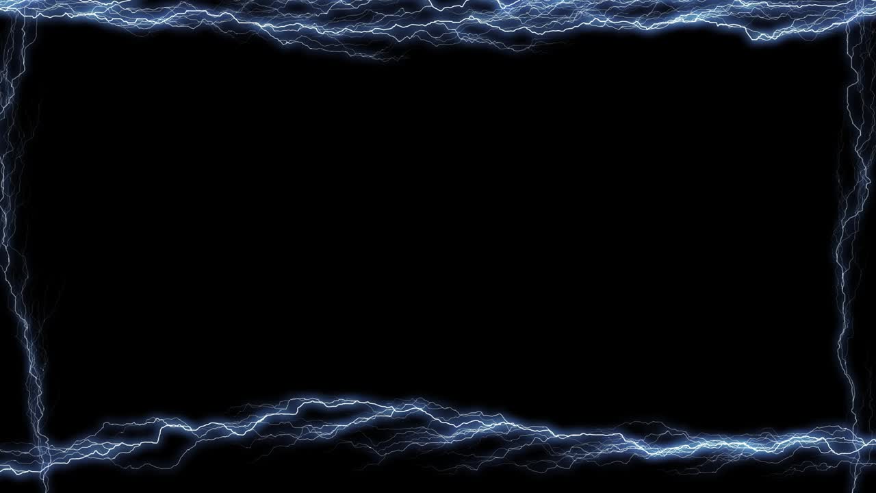 Lightning strike frame, blue thunder around edges, lightning frame, video overlay effect, blue color / isolated on black background