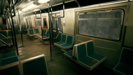 vagón de metro vintage vacío y sucio por la noche