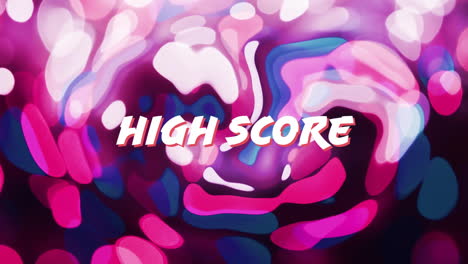 High score animation over colorful abstract background with swirling patterns
