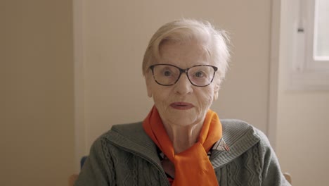 Senior woman looking at camera sitting on a nursing home