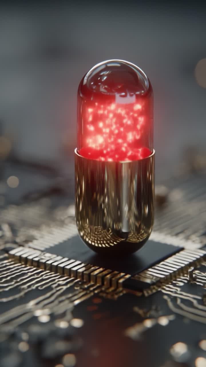 A Dynamic Interaction Between Technology and Design: A Shimmering Capsule Overlooks a Circuit Board in a Futuristic Visual Display