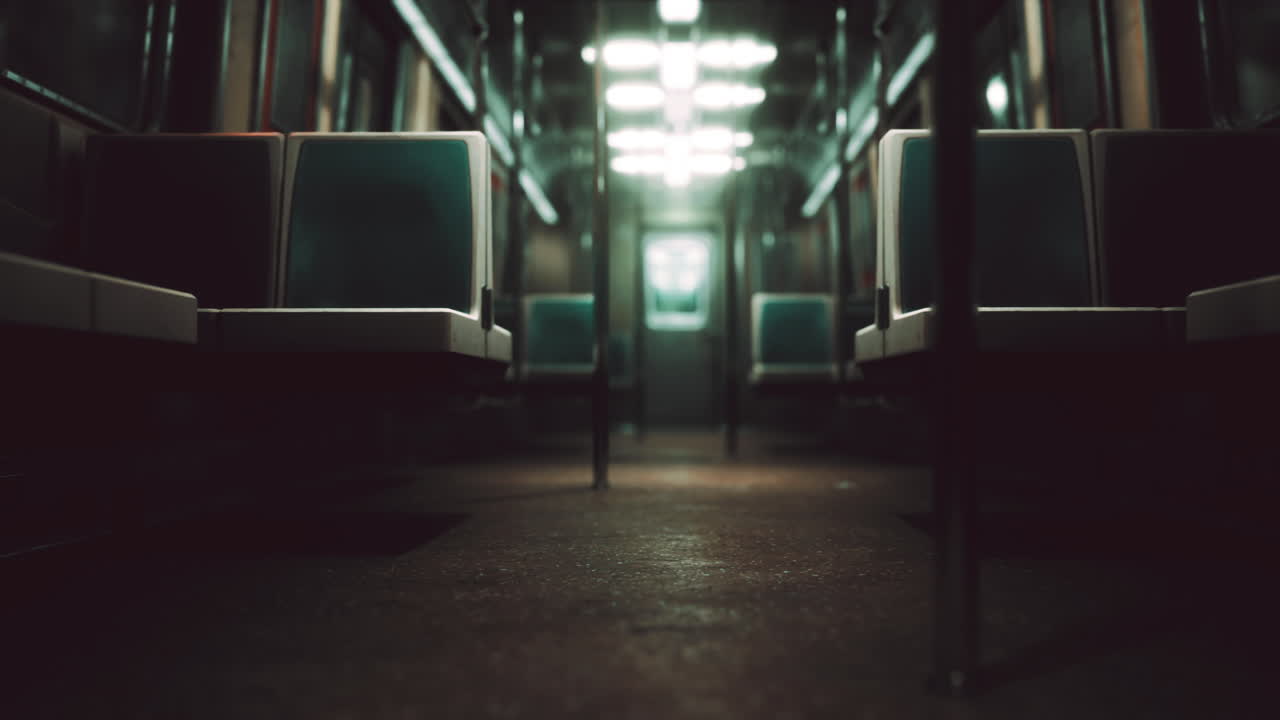 지하철 승용차는 도시에서 코로나바이러스 발병으로 인해 비어 있습니다.