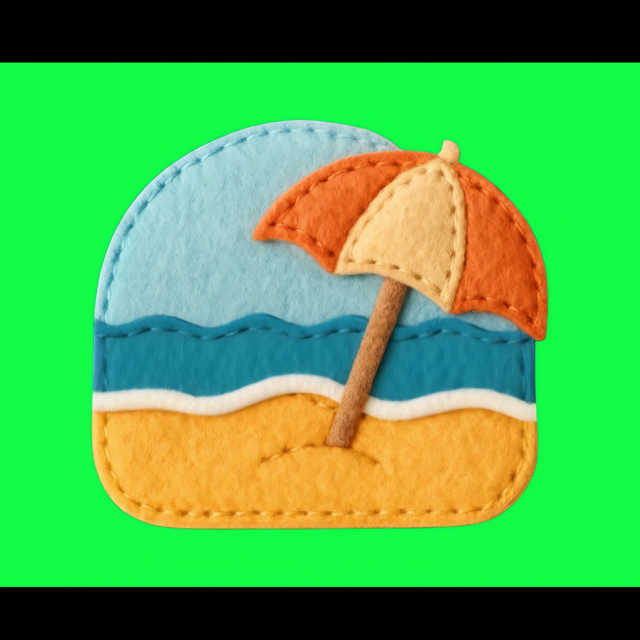 Felt beach scene illustration animation isolated asset, transparent 4K video, alpha channel, ProRes