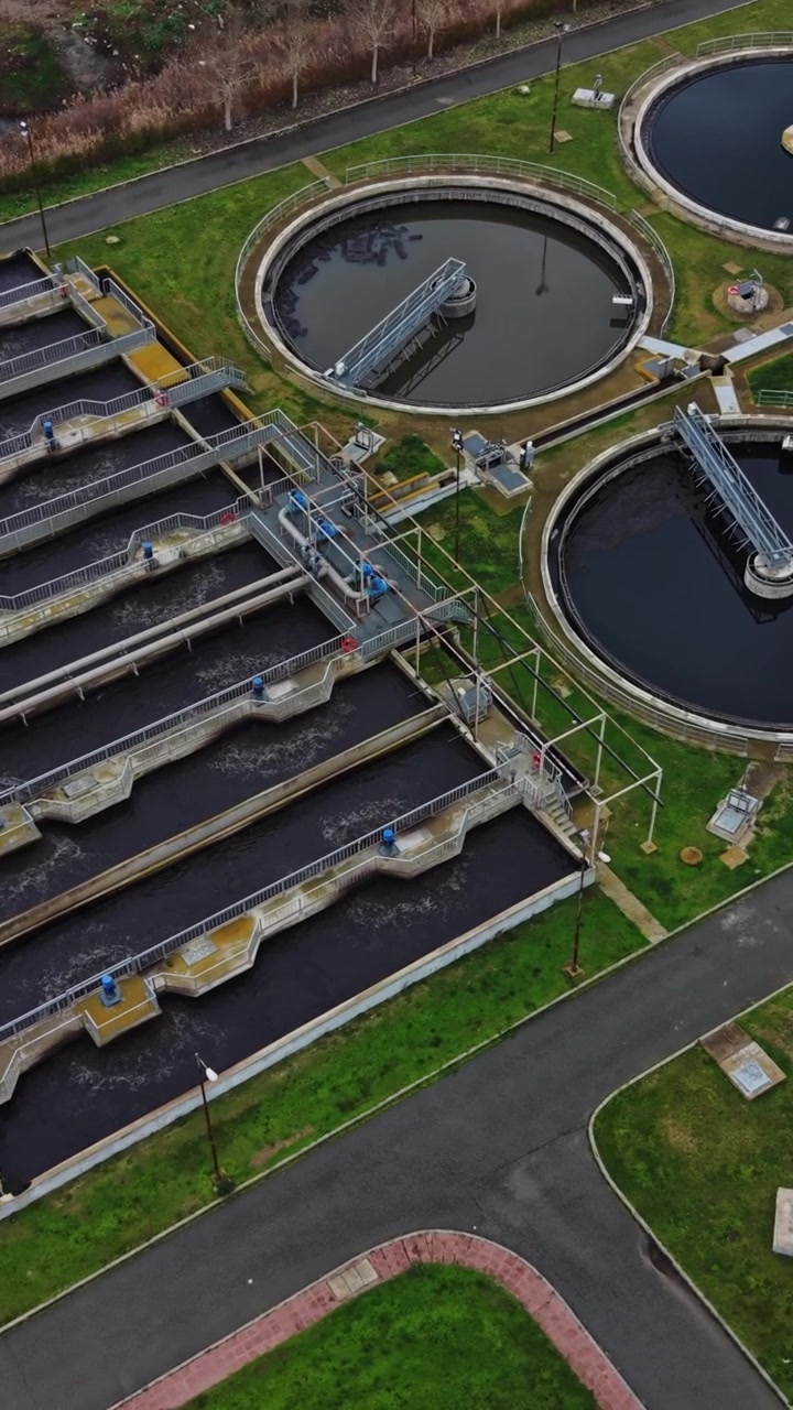 Water treatment facility with tanks and equipment in use
