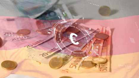 euro currency symbol animation over various euro banknotes and coins