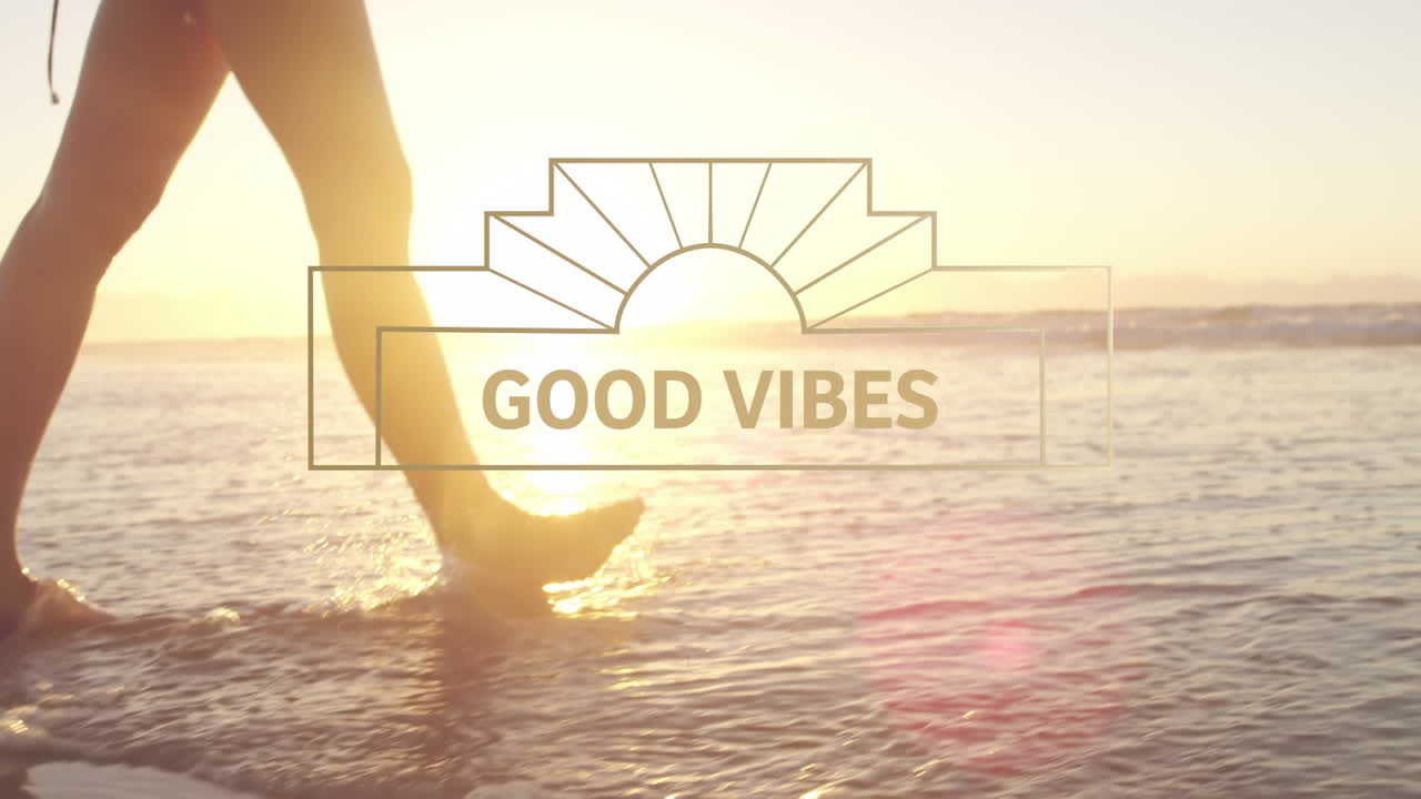 해변에 있는 여성에 대한 바이브 텍스트의 애니메이션